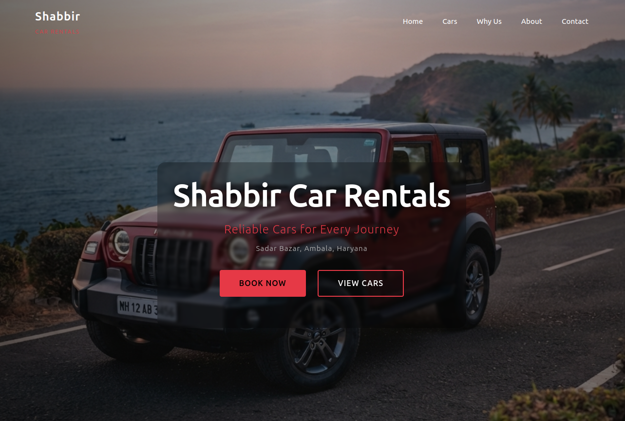 Shabbir Car Rentals website screenshot