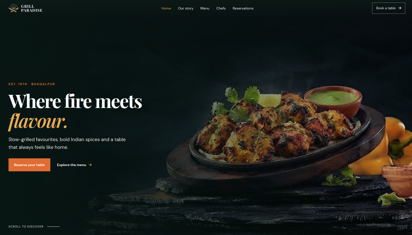 Grill Paradise restaurant website screenshot